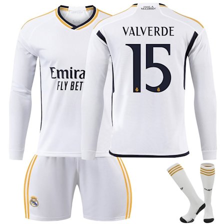 Real Madrid Hjemmefotballdrakt med Lange Ermer Sett for Barn 23-24