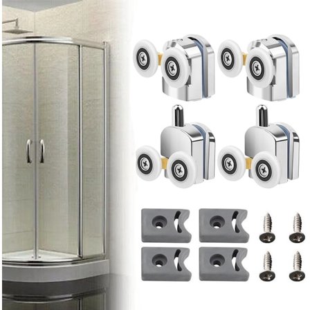 23 mm skydedørshjulssæt til brusekabine - Udskiftningshjul til brusekabinedør - Skydedørshjul til brusekabine - 2 øverst, 2 nederst