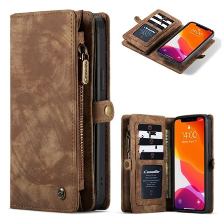 CaseMe iPhone 12 Mini etui med lynlås & pung - Brun