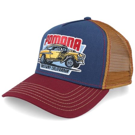 JJ Hats - Blå trucker Keps - Pomona Raceway Wine/Navy A-Frame Trucker @ Hatstore