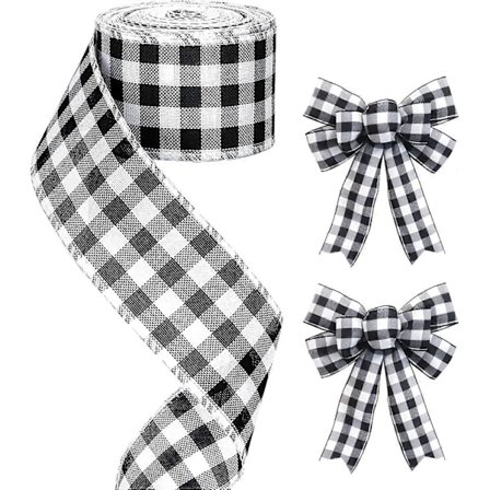 60 mm mustavalkoinen ruutunauha, joulunauha metallilangalla, 6 m säkkikangasnauha metallilangalla, joulunauha lahjojen paketointiin, joulukransseihin