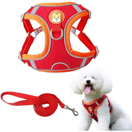 Justerbar Hundsele Andningsbar Vadderad Reflex Bröstsele och Väst (M, Röd)