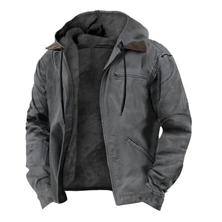 Bomullsjacka med huva för avslappnade herrkläder med fleecejacka