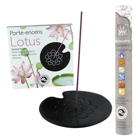 Lotus musta kivi suitsukepidike + 14 Ayurvedic suitsuketikkua