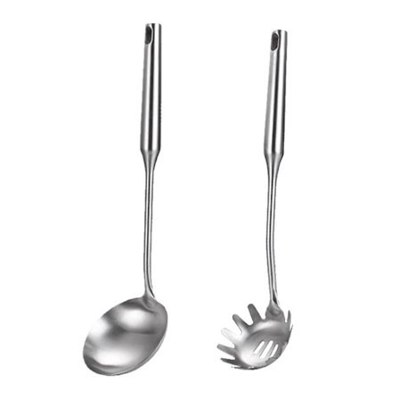 Keittiövälinesarja ruostumattomasta teräksestä, 2 kpl. Kaikki metalli 201# keittolusikka + 201# nuudeli