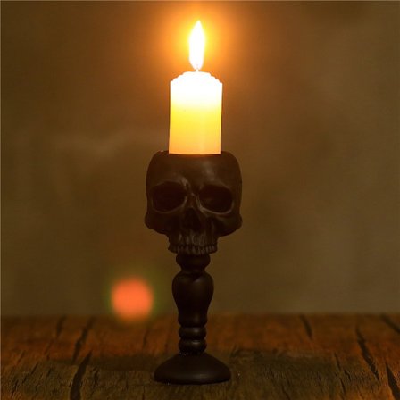 1 stk. kranie lysestage, gotisk bord kranie skelet hoved lysestage retro spooky skrivebord tealight C