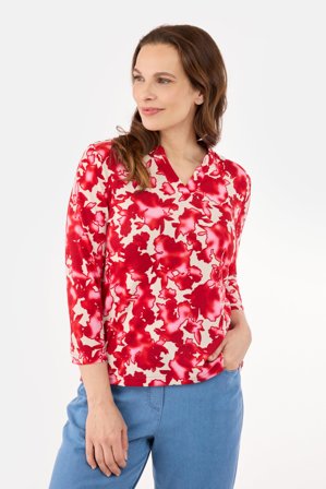 SIGNATURE - 3/4 Ærmet T-shirt – Rød Mix – Mønstret