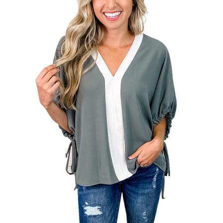 Dam Sommar Linne Casual Cami V-hals Solid Patchwork Colorb