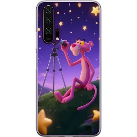 Honor 20 Pro Läpinäkyvä kuori Pink Panther Stars -motiivi, jossa Pink Panther kurkistaa kaukoputken läpi tähtien joukossa, viehättävä ja retr