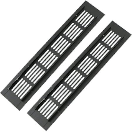 2-pack Rektangulär Dörrventilationsgaller i Aluminium 250x50mm Insektsskydd För Husbil, Garderob, Kök Etc. - Svart