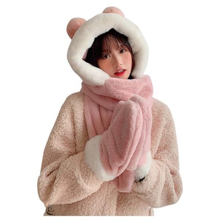 Dame lang vinterhalstørklæde halstørklæde uld fortykket hue finger piger plys halstørklæde handsker udendørs varm tre-i-en kreativ halstørklæde