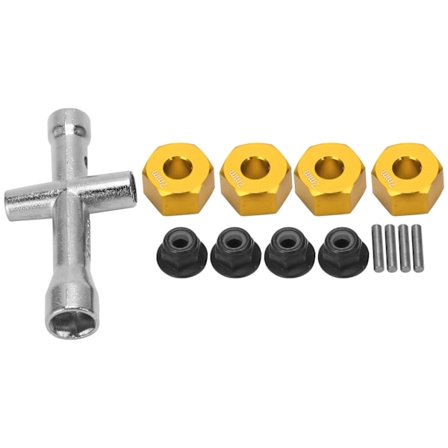 12 mm hjul sekskant hub adapter 7 mm tyk M4 flange låsemøtrikker krydsnøgle sæt til 1/10 RC bil guld