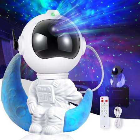 Månelandingsastronaut Galaxy Projektor Natlampe - Stjerneprojektor med Timer og Fjernbetjening til Børn & Voksne_TF_TF