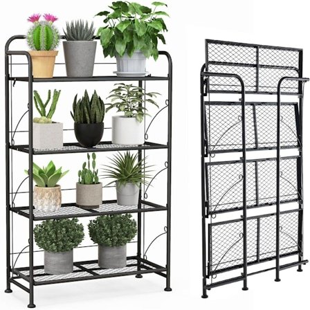 Taitettava 4-kerroksinen metallinen kasvijalusta säädettävällä hyllyllä kestää jopa 40 kg