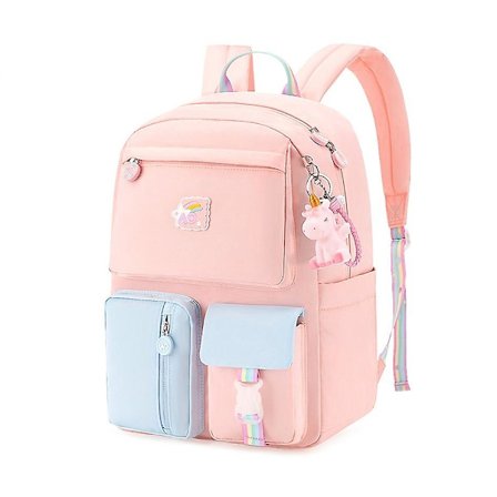 Rygsæk til piger, perfekt til skole og rejser, rygsæk til børn med polstret ryg og justerbar rem