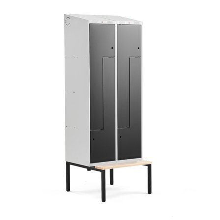 Z-Spind CLASSIC mit Sitzbank, 2 Module/4 Türen, 2290 x 800 x 550 mm, schwarz