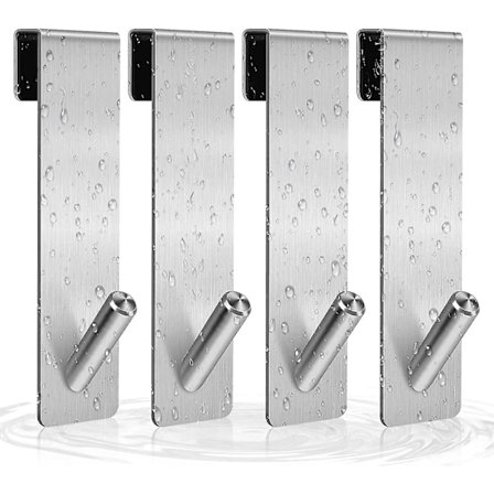 4 stk. Brusedørkroge, Rustfrit Stål, Ingen Boring, Håndklædeophængskroge