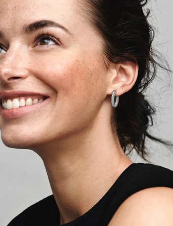 Pandora Sterling Silver Hoop Earrings With Clear Cubic Zirconia - Silver - ONE SIZE