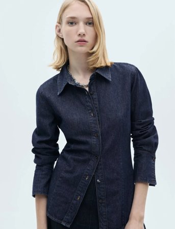Mango Rinse-Wash Denim Shirt - Navy - XS