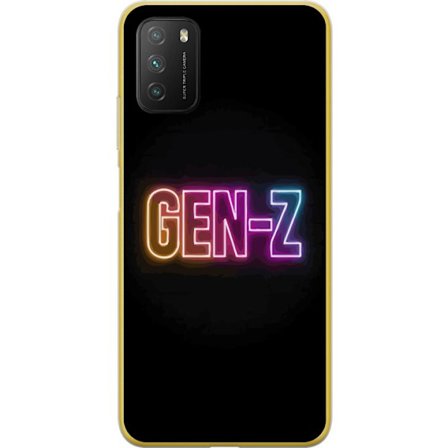 Kompatibel Mobilcover til Xiaomi Xiaomi Poco M3 Neontekst Gen Z i farverigt lys mod en mørk baggrund i moderne digital stil