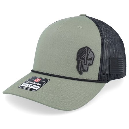 Army Head - Green - trucker - Cap - Army Skull Usa Black Patch Loden/Black Rope A-Frame Trucker - Hatstore