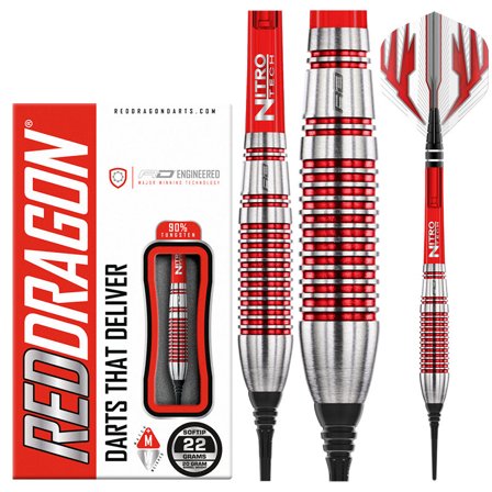 Red Dragon Darts Reflex Soft Tip 22g Tungsten Steel, Pro Nitro Tech Shafts, Red/Silver, 100 Micron Flights, Pro Darts, High Density, 90% Tungsten