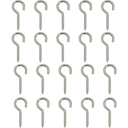 20 stk. M4 X 50 Øjekroge 304 Rustfrit Stål Skruekrog Selvborende Skrue Væg Krog Cirkel Rund Håndstram Skrue til Udendørs og Indendørs Brug