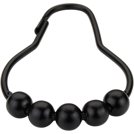 Duschdraperi-krokar, rostfria duschdraperi-ringar och krokar - set om 24 - matt svart
