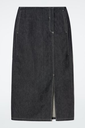 COS Women's Straight Denim Midi Skirt in Blue