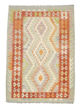 Oriental Kilim Afghan Old Style Rug 124X172 Yellow/Orange Wool, Afghanistan