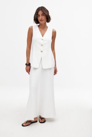 NA-KD Jupe mi-longue trapèze en lin - Jupes Trapèze - Blanc - EU 36