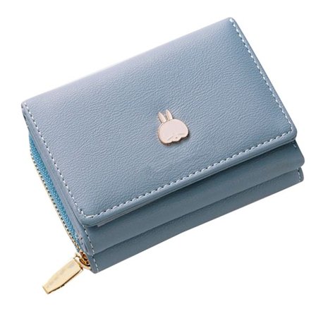 Damepunger Firkantet Tegneserie PU Læder Multi Kort Slots ID Kort Pung Lynlås Møntpung til Pige Lyseblå