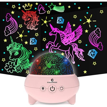 Enhörningsgåvor för flickor, enhörning leksaker, 3 6 7 8 9 år gamla flickgåvor, enhörning, 360 graders roterande 9 färgglada lampor justerbar 