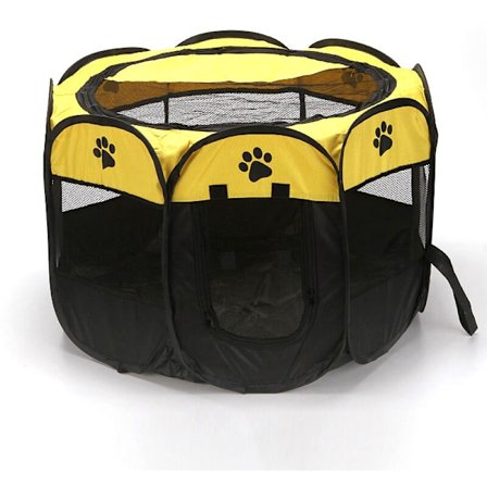 Hundeindhegning, sammenklappelig hundetælt, vandafvisende, aftagelig skyggepenne kennel til hund, kat, hvalp (S, gul)