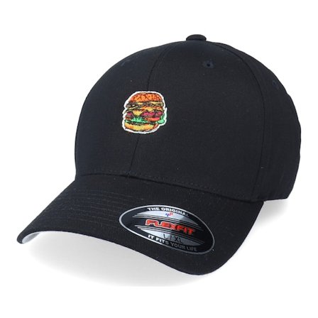 Iconic - Svart flexfit Caps - Gut Grenade Burger Black Flexfit @ Hatstore