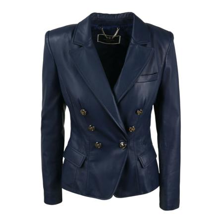 Elisabetta Franchi, Nappa Leather Jacket Niebieski, Kobieta, Rozmiar: S
