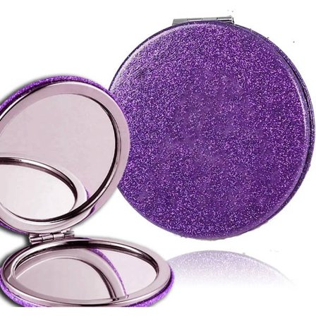 2-pak (Lilla) Blinkende Makeup Spejle - 1x/2x Forstørrelse - Rundt Håndholdt Spejl - Lommespejl - Lille Rejse Makeup Spejl - 7.2*7.2*1cm