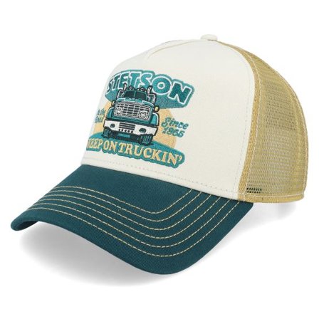 Stetson - Vit trucker Keps - Keep On Trucking Green/Sand Trucker @ Hatstore