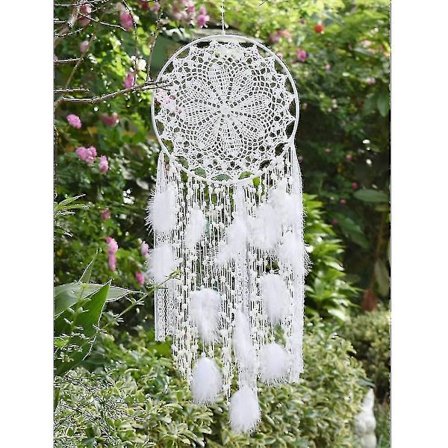 Stor drømmefanger i boho-stil, med hvite fjær, makrame, veggdekorasjon for vintage bryllup eller hjemmedekorasjon, 30 cm sirkel, 100 cm lang, hvit