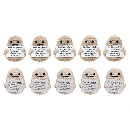10 st Söta Positiva Potatisar med Emotionellt Stöd Gurka med Kort och Påsar Virkad Docka Plyschleksak