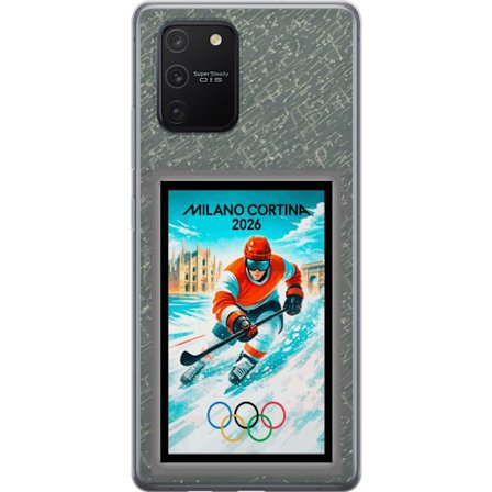Kompatibel Mobilcover til Samsung Galaxy S10 Lite Curling illustration med spillere og sten på isen, Milano Cortina 2026, snedækkede stænk og olymp