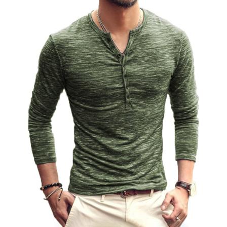 Män Top Rundhalsknapp Blus Långärmad Casual Slim