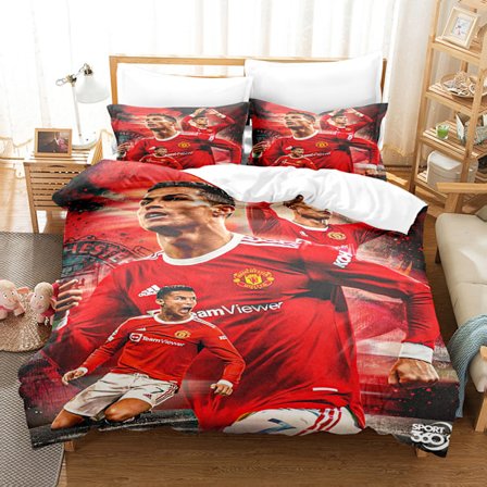 3D fodboldstjerne Cristiano Ronaldo, Messi, Mbappe og andre serier sengetøj berømt fodboldhold trykt mikrofiber dynebetræk med lynlås 135*200