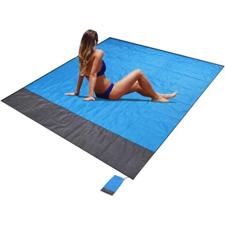 Strandteppe, piknikteppe, sandfritt strandmatte vanntett lett 79 x 83 tommer sammenleggbar bærbar lommeteppe