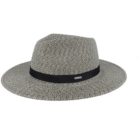 Brixton - Beige straw Chapeau - Carolina Straw Packable Travel Black/Natural Fedora @ Hatstore