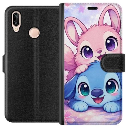 Kompatibel Tegnebogsetui til Huawei Huawei P20 lite Sød kawaii illustration med pink og blå fantasidyr, store øjne og bløde farver perfekt til bø