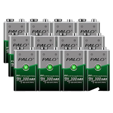 PALO 9V Ni-MH Uppladdningsbart Batteri, 300mAh Kapacitet, 12ST Set,12 stycken 9V-batteri