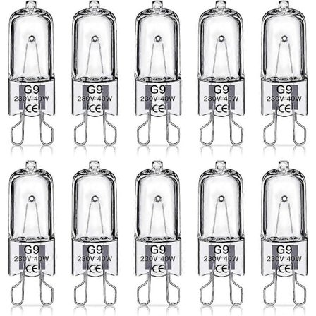 G9 Halogenpærer, G9 40W Halogenpærer Klar Kapsel Pære Dæmpbar 40W 230V Varm Hvid Lampe Pærer til Ovn Mikrobølgeovn Komfur Loftslamper, 10 Stk