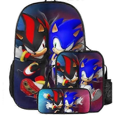 Sonic Ryggsäck Sonic Grundskoleväska Lunchväska Pennfodral Tredelat Set 30-HD