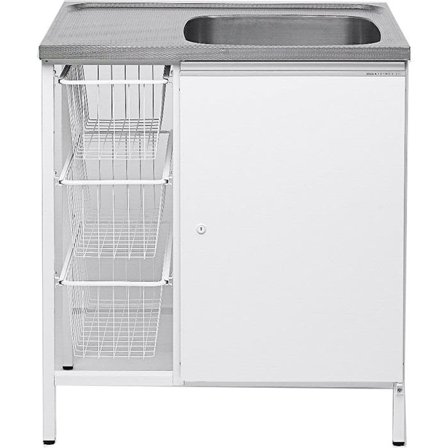 Contura CAB 8 Vaskebenk hvit, med oppbevaringsskap og 3 trådbakker Høyre, Vaskerom